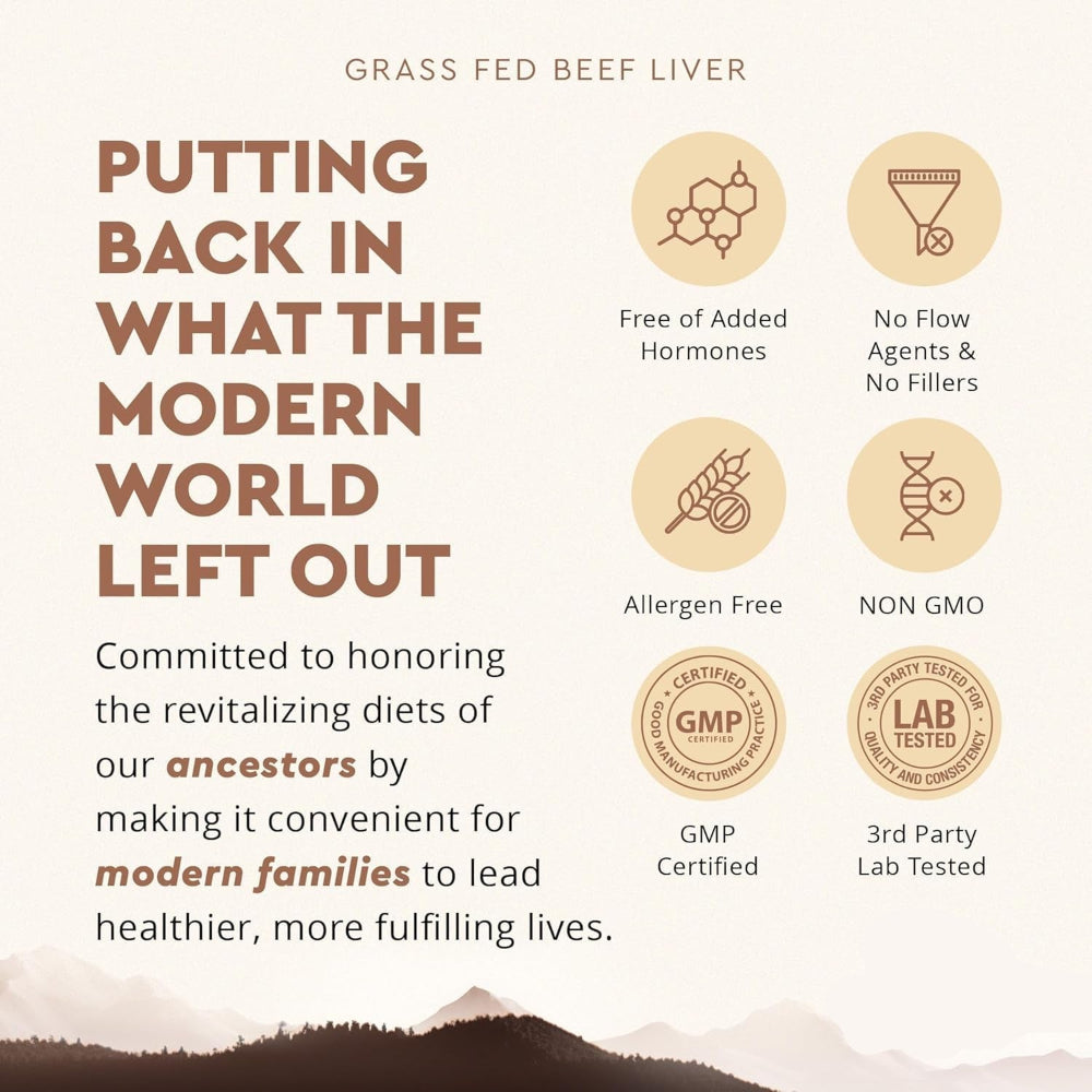 Grass Fed Beef Liver 180 Capsules, Supports Energy Production, Detoxification, Digestion, Immunity and Full Body Wellness, Non-Gmo, Freeze Dried Liver Health Supplement