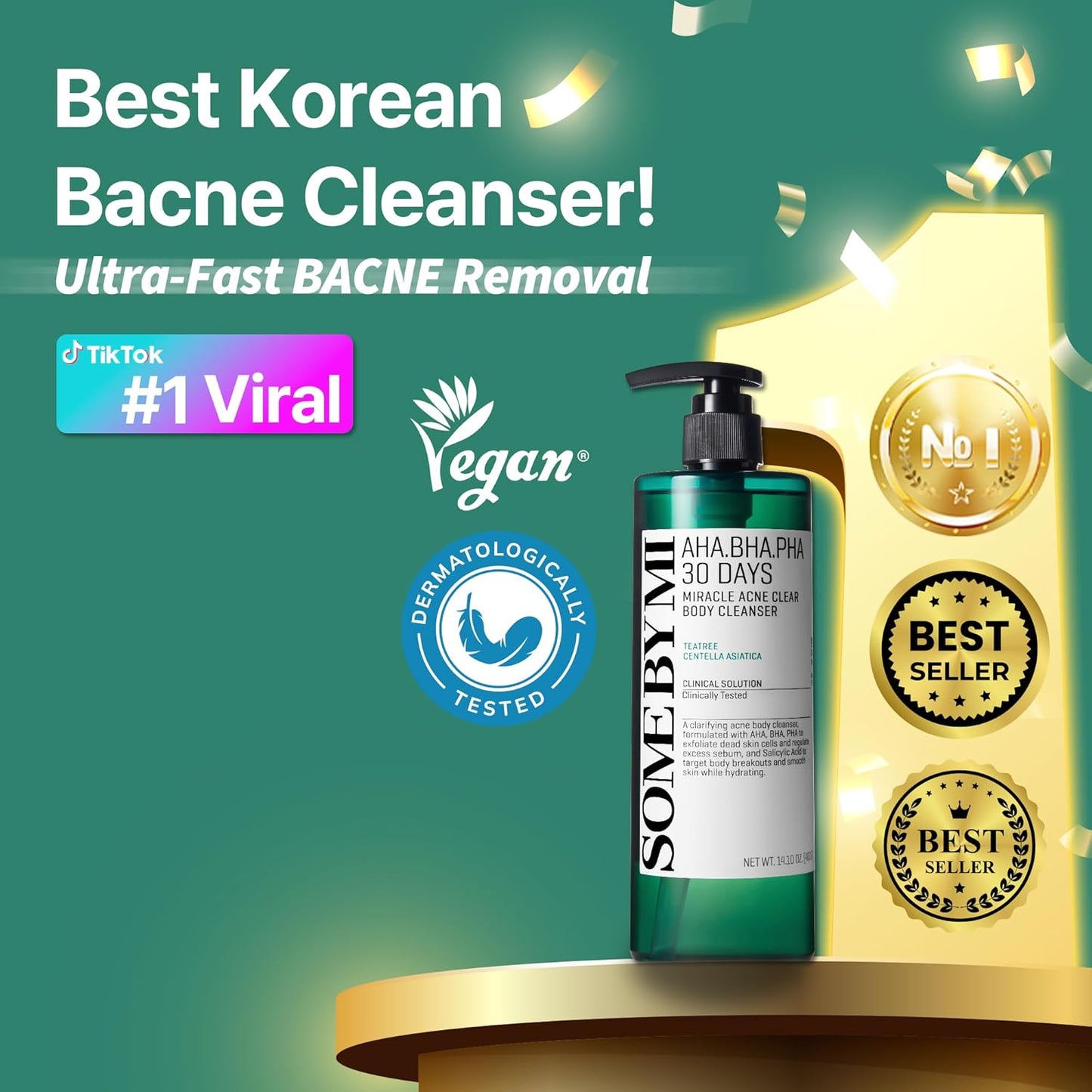 AHA BHA PHA 30 Days Miracle Acne Clear Body Cleanser 13.5Oz – Salicylic Acid & Tea Tree Acne Body Wash – Deep Cleansing, Sulfate & Paraben Free Korean Skin Care