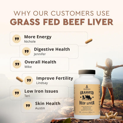 Grass Fed Beef Liver 180 Capsules, Supports Energy Production, Detoxification, Digestion, Immunity and Full Body Wellness, Non-Gmo, Freeze Dried Liver Health Supplement