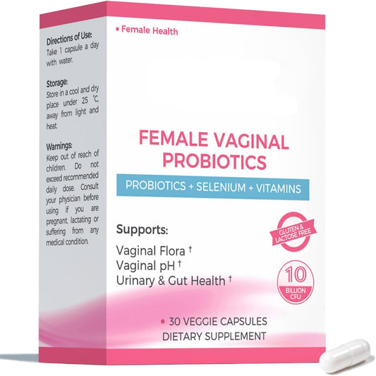 Vaginal Probiotics for Women Odor & Itch Support, Urinary | Ph Balance, Female Probiotics 10 Billion CFU Lactobacillus Probiotics Blend,Selenium-Vitamin C/E/D3 Promote Immune Health, 30 Count