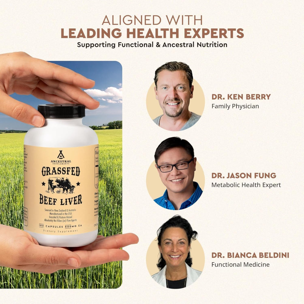 Grass Fed Beef Liver 180 Capsules, Supports Energy Production, Detoxification, Digestion, Immunity and Full Body Wellness, Non-Gmo, Freeze Dried Liver Health Supplement